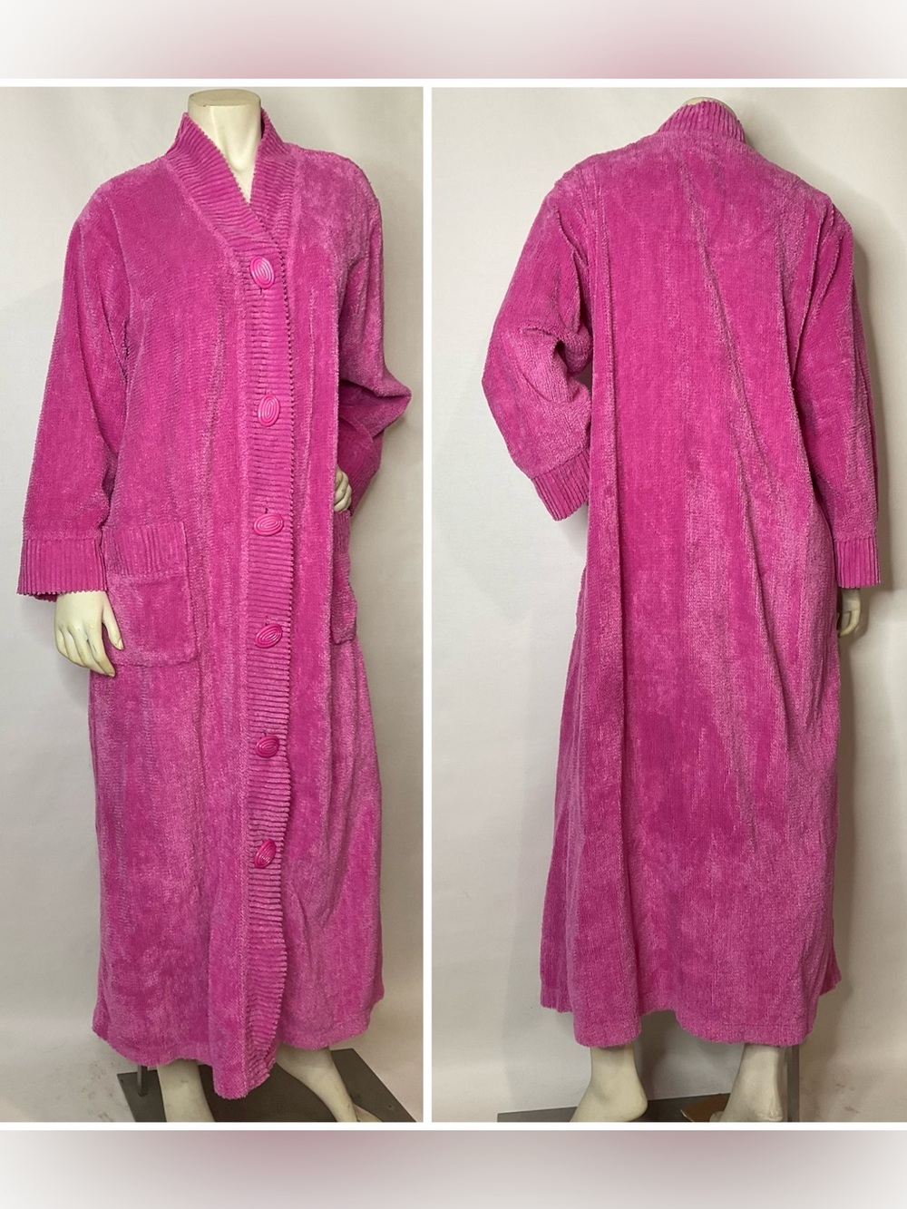 Vintage Terry Cloth Robe long Button Down Size Medium